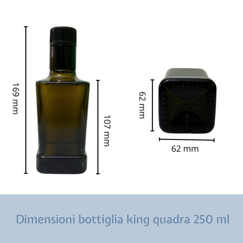 Bottiglia King Quadra 250 ml con tappo Guala, dimensioni e misure tecniche
