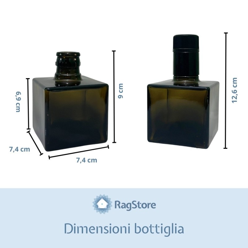 Dimensioni della bottiglia Giulia da 250 ml in vetro scuro con e senza tappo