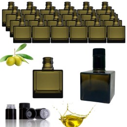 Set di 24 bottiglie quadrate in vetro scuro Giulia da 250 ml con tappi antifrode neri