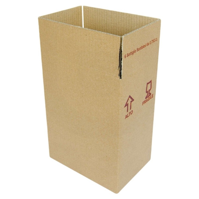 scatola in cartone avana per 6 bottiglie di vino bordolese