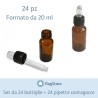 Set da 24 bottigliette in vetro ambrato da 20 ml con pipette contagocce