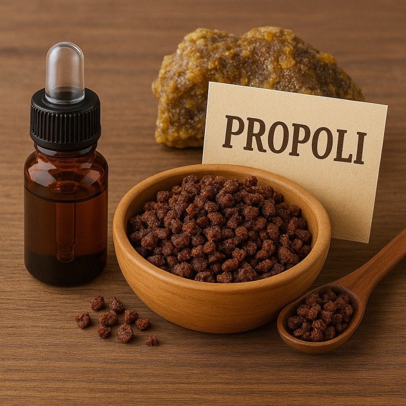 Propoli in granuli con flacone in vetro ambrato e pipetta contagocce da 20 ml