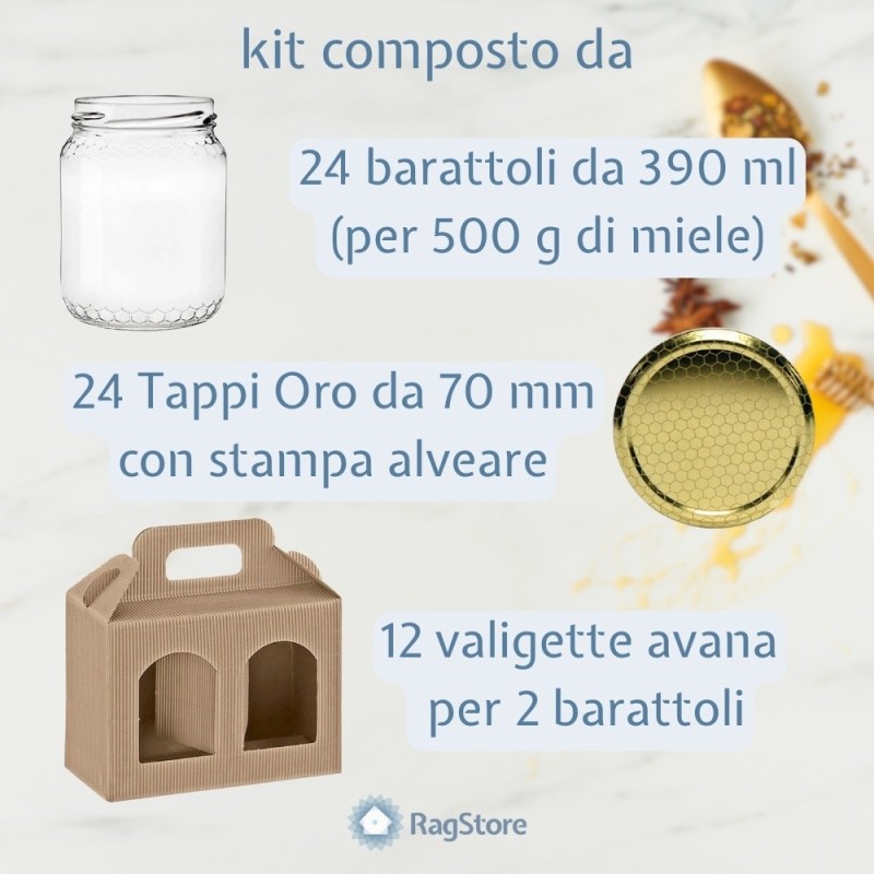Kit Regalo Miele con 24 Barattoli e 12 Valigette – Perfetto per confezioni eleganti