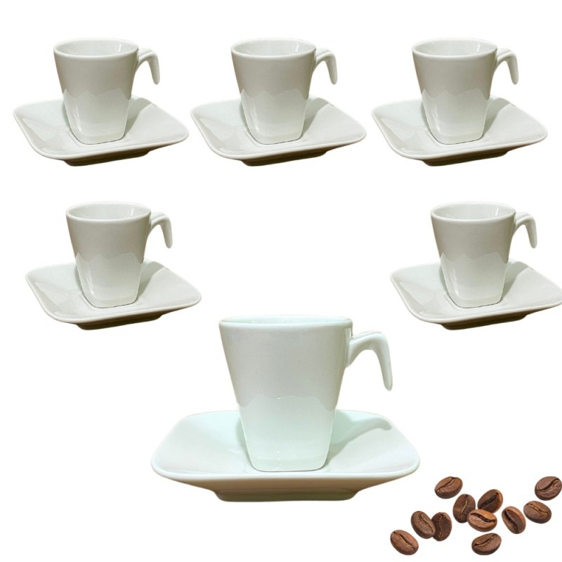 Tazzine Caffè con Piattino Zeta 6 pz Bianche in Porcellana | Ragstore