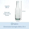 Dimensioni bottiglia vetro 200 ml – altezza 182 mm, bocca 26 mm per tappo corona