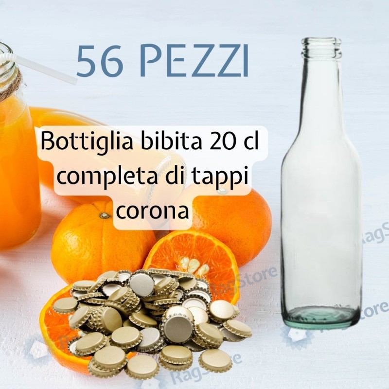 Bottiglia 20 cl in vetro con tappi corona – perfetta per spremute e bevande artigianali