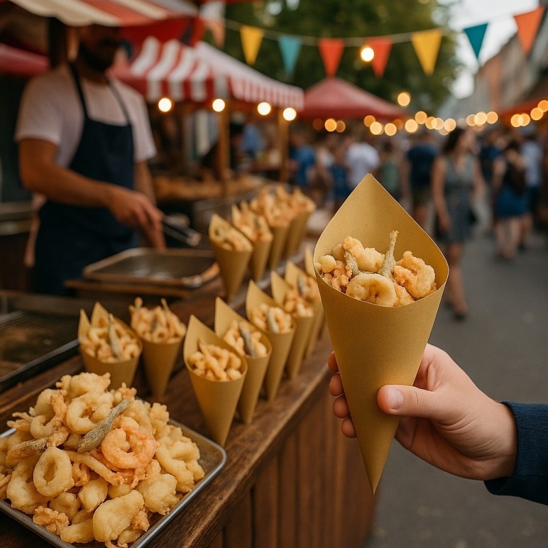 coni per le fritture di mare realizzati in carta paglia - 500 pz