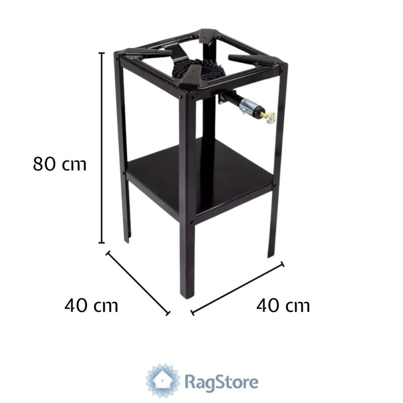Dimensioni fornellone con supporto da campeggio e catering cm 40x40x80