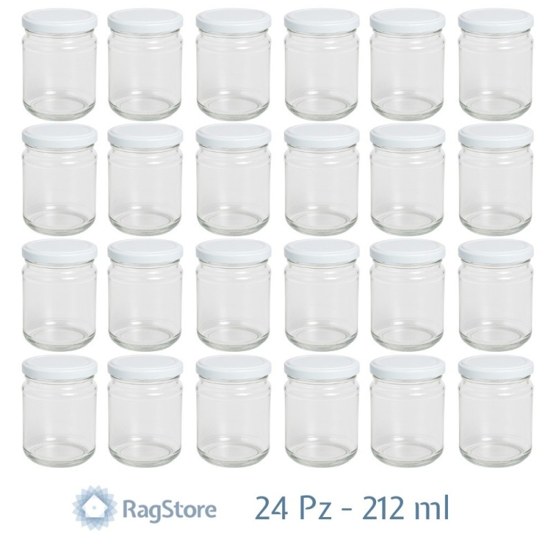 kit di 24 barattoli vetro per marmellata e confettura da 212 ml completi di tappo