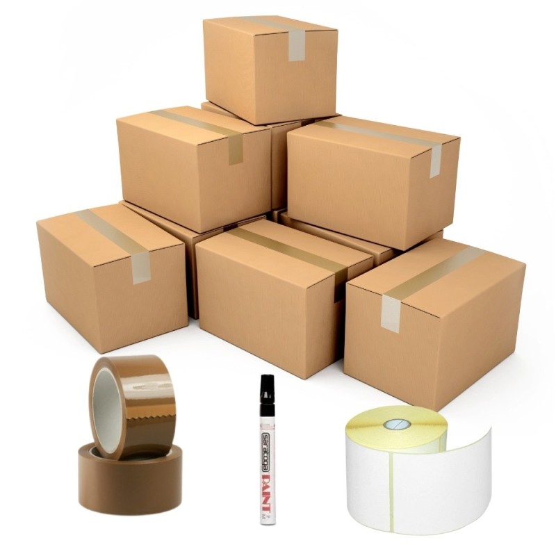 kit base di scatole e nastro per il trasloco di casa e ufficio