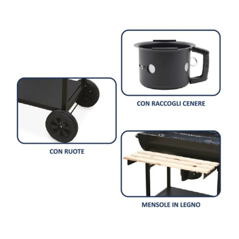 Caratteristiche del barbecue legna rettangolare con ruote