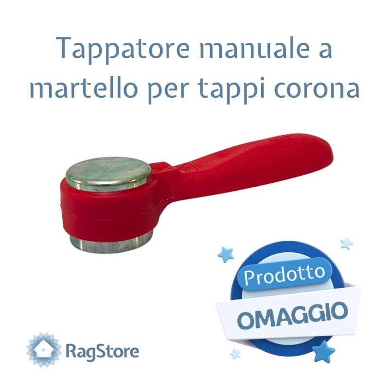 Tappatore a martello per tappi corona in omaggio sul kit bottiglie