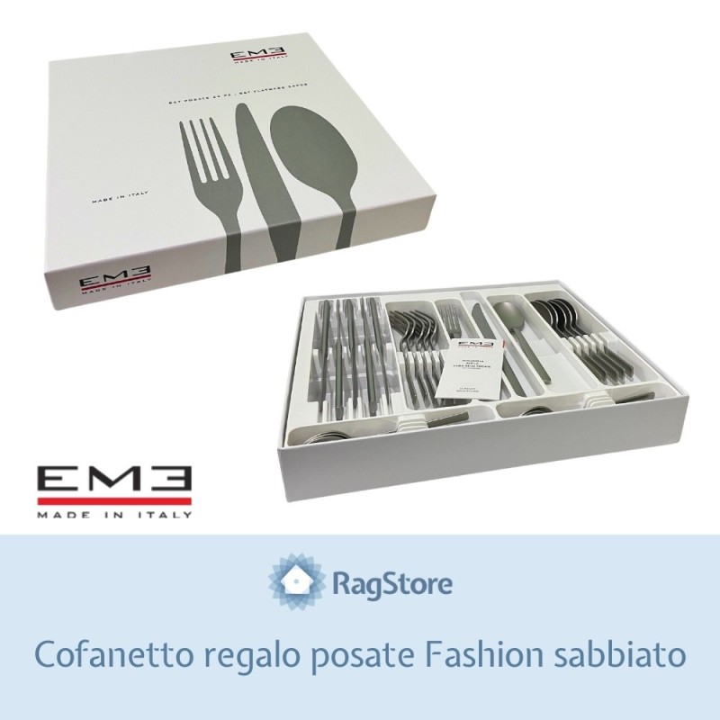 Cofanetto regalo per posate in acciaio inox modello Fashion sabbiato