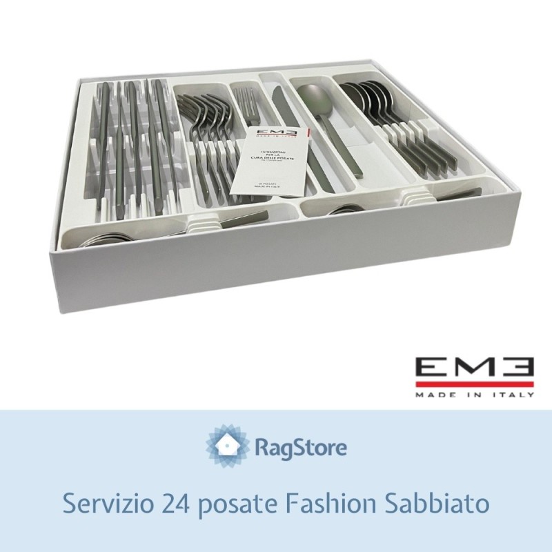 Eme set regalo di 24 posate in acciaio inox moderne con effetto sabbiato