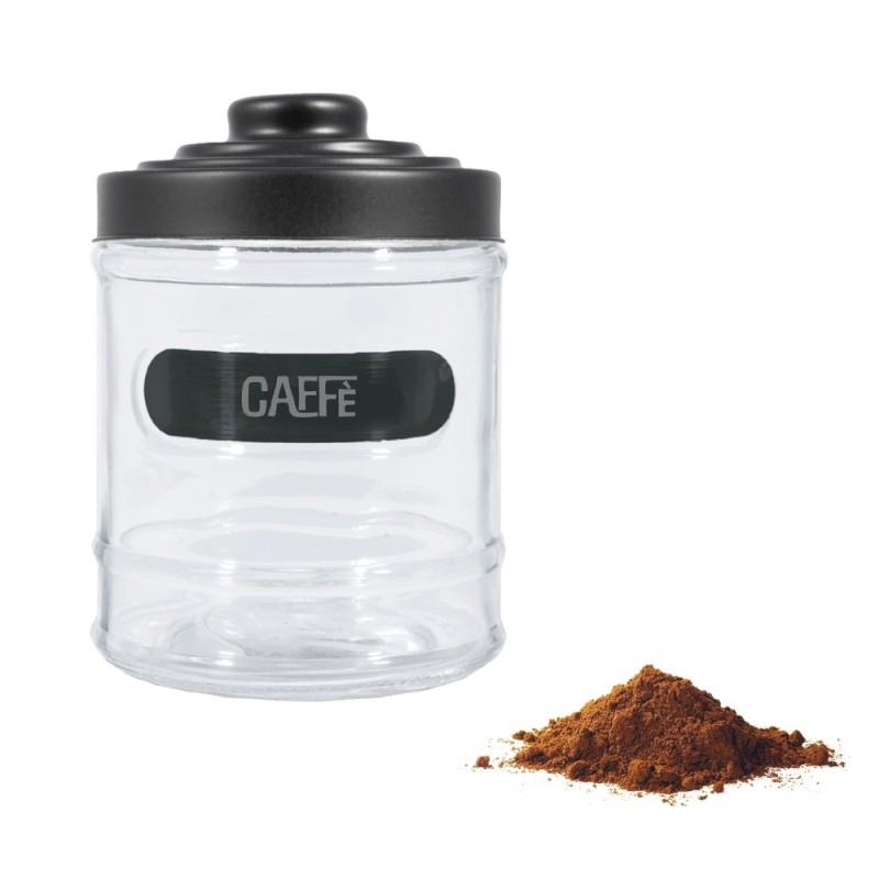 BARATTOLO VETRO DECORATO CC 800 CAFFE' CON TAPPO NERO