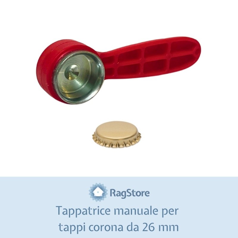 Capsulatore tappatrice per tappi corona in metallo da 26 mm per chiusura con martello