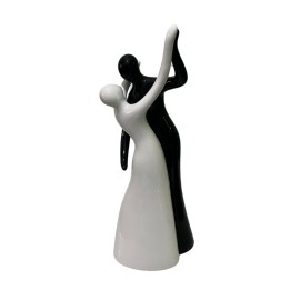 Soprammobile decorativo coppia ballerini in porcellana bianco e nero, vista frontale