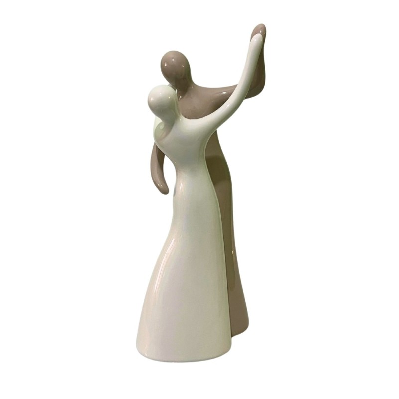 Statuine decorative coppia Ballerini colore Bianco e Tortora con altezza di 28 cm