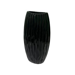 Vaso porta fiori in porcellana nero con effetto onde esterno