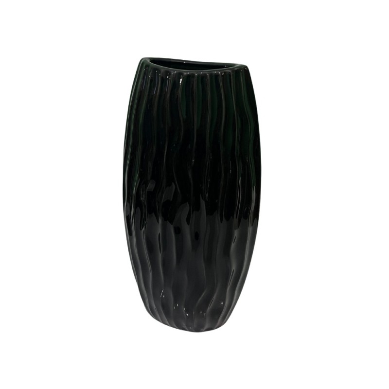 Vaso porta fiori in porcellana nero con effetto onde esterno