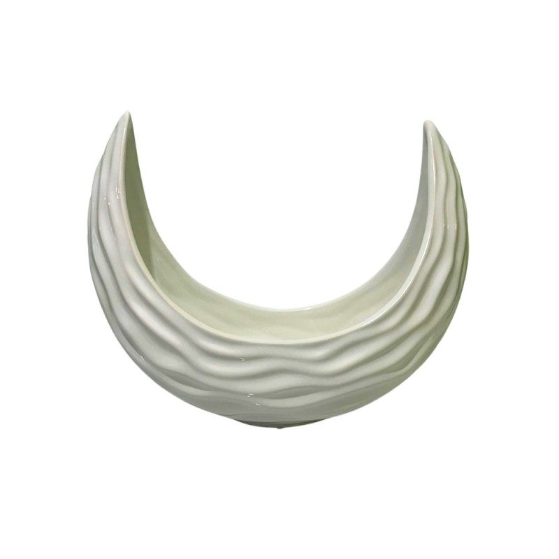 Vaso in porcellana bianca a forma di Luna con effetto esterno onde di sabbia