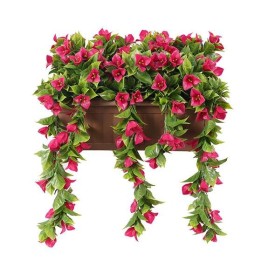 Vaso da Balcone 50cm con Bouganvillea Rosa Artificiale e Ganci Integrati