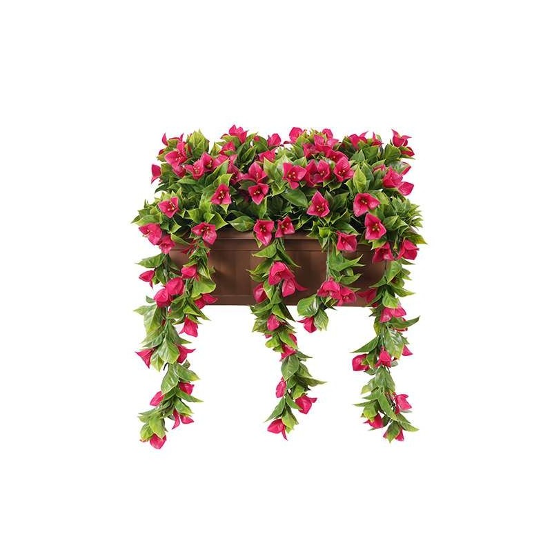 Vaso da Balcone 50cm con Bouganvillea Rosa Artificiale e Ganci Integrati