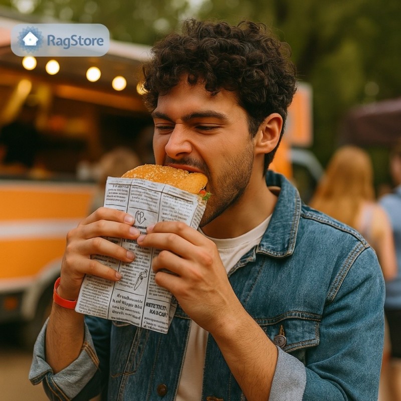 Sacchetto per panino anti unto in carta bianca con stampe nere News Paper (carta da giornale)