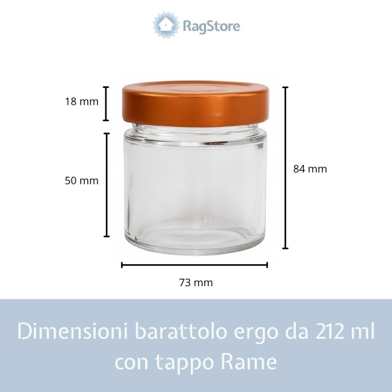 Dimensioni barattolo in vetro per dolce monoporzione con tappo rame