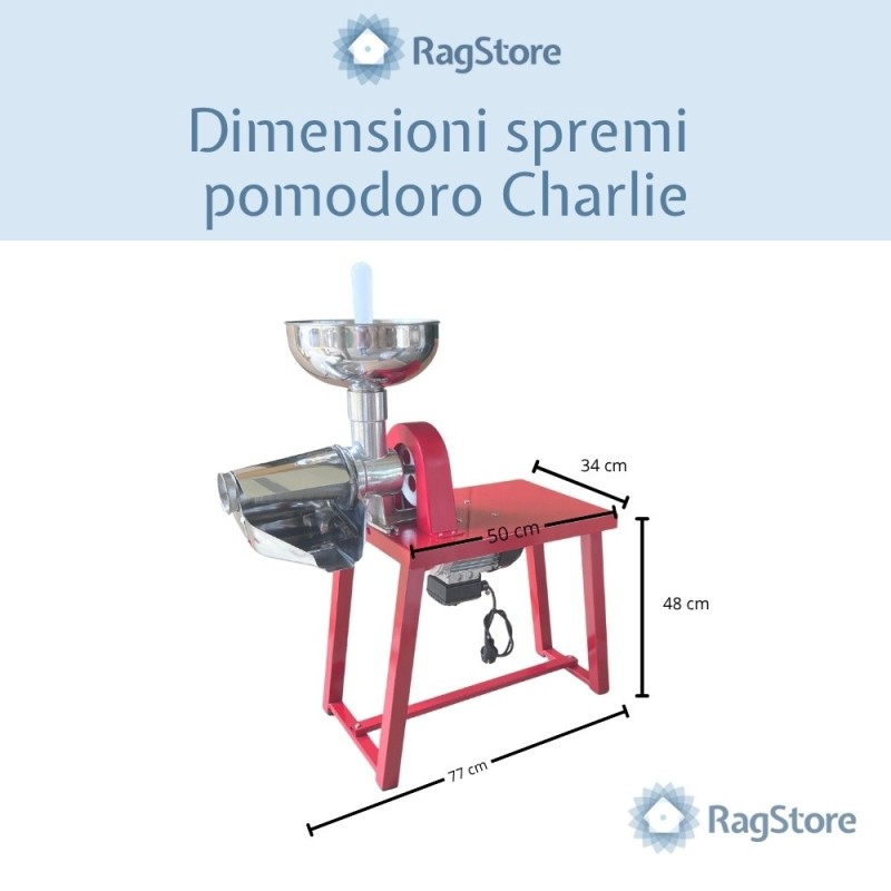 Dimensioni dello spremi pomodori elettrico charlie celmes su banchetto
