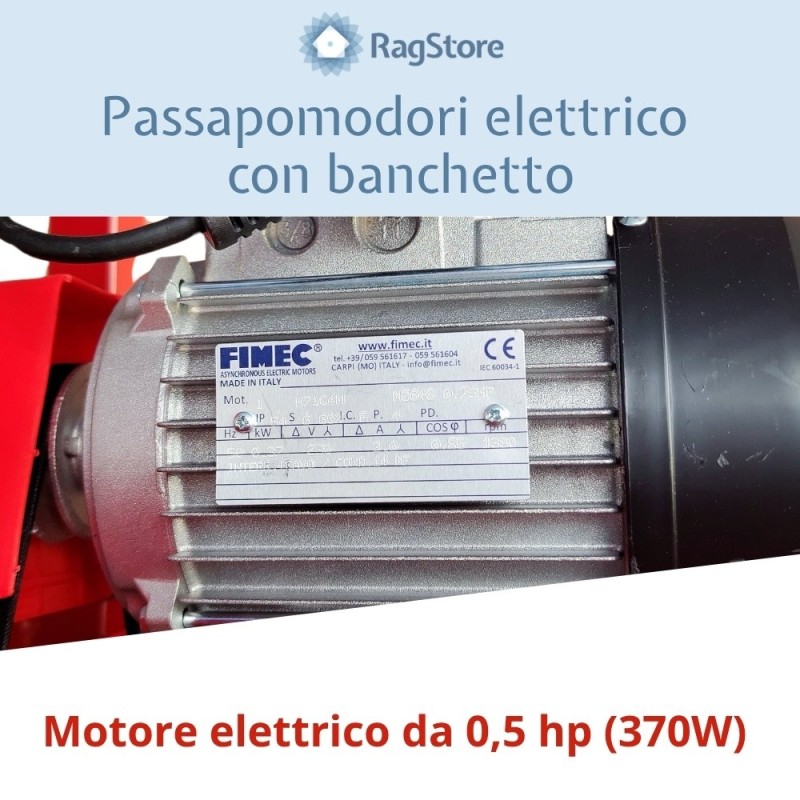 Motore elettrico da 0,5 hp per il passa pomodori su banchetto Charlie Celmes