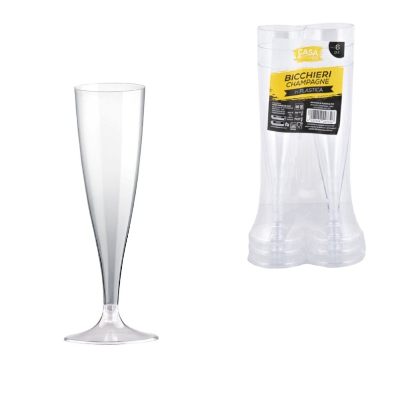 Bicchieri Flutes in Plastica Trasparente per Spumante - Set 6 Pezzi Design Tulipano