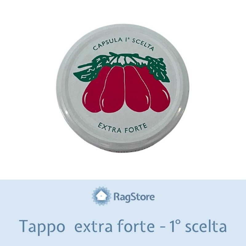 Coperchi barattoli passata Ø 82 mm – tappi Vecaps bianco con pomodoro