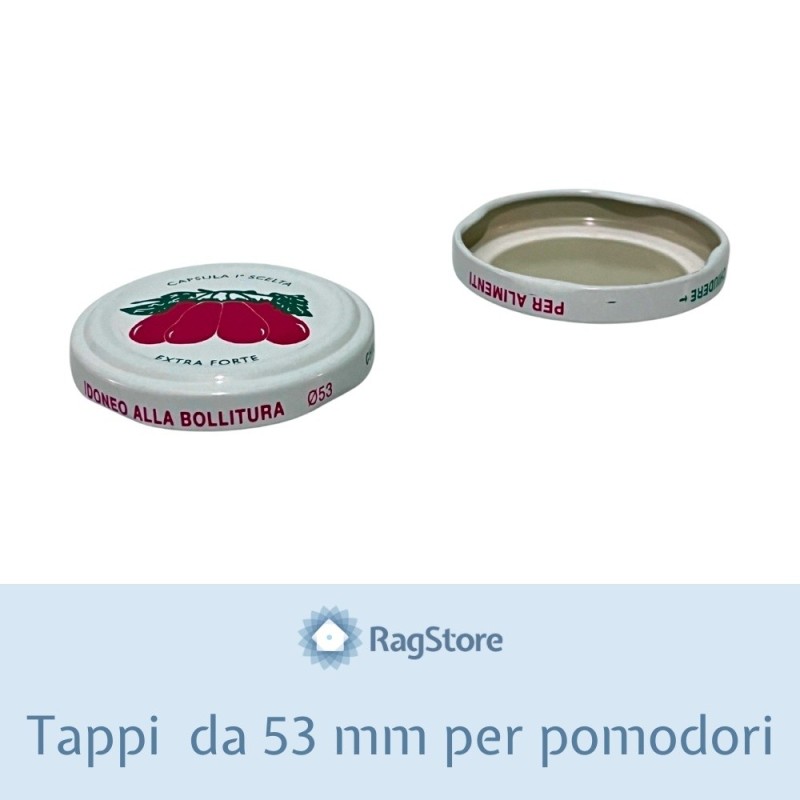 Tappi con pomodoro prima scelta idonei alla bollitura di barattoli e bottiglie salsa