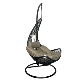 POLTRONA SOSPESA NERA CM196X95 CUSCINO BEIGE SCURO