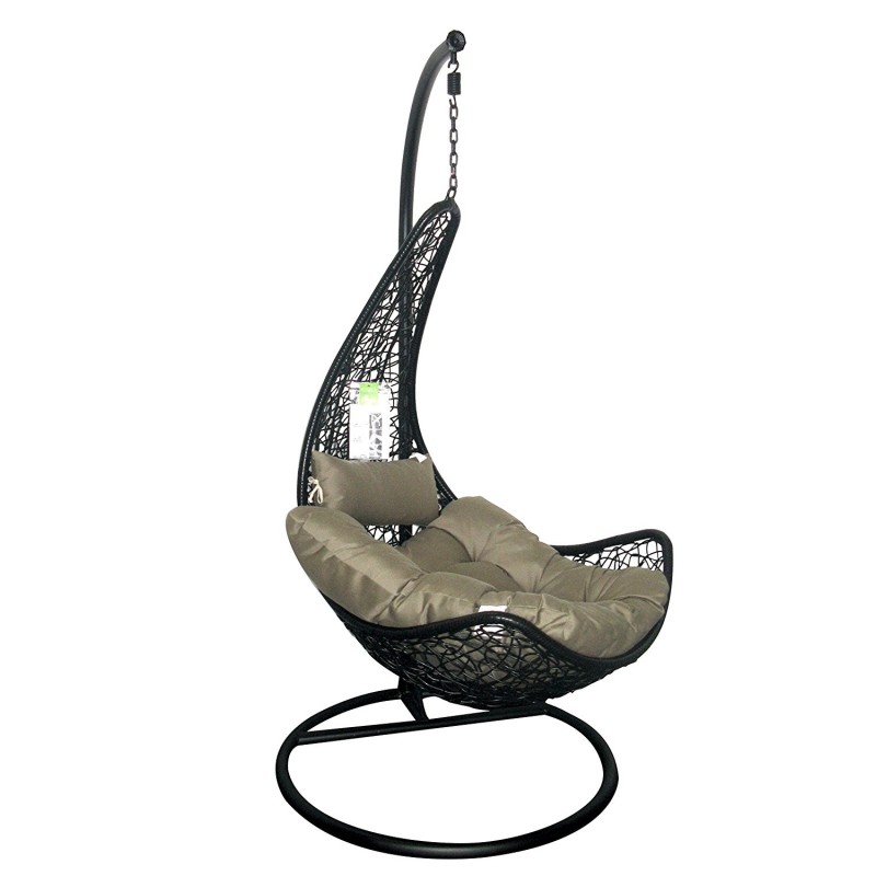 POLTRONA SOSPESA NERA CM196X95 CUSCINO BEIGE SCURO