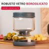 Barattolo sgocciolatoio trasparente da 750 ml aperto con cestello sollevato