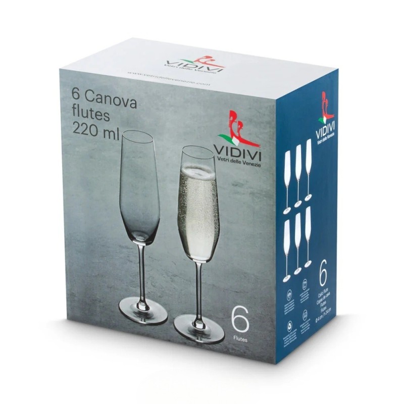 Scatola 6 calici vetro Canova Flute da 220 ml - Vetro delle Venezie