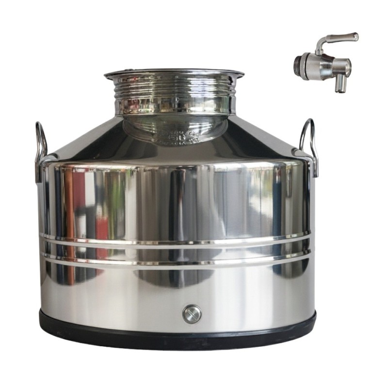 Fustino per olio basso in acciaio inox da 50 lt con rubinetto