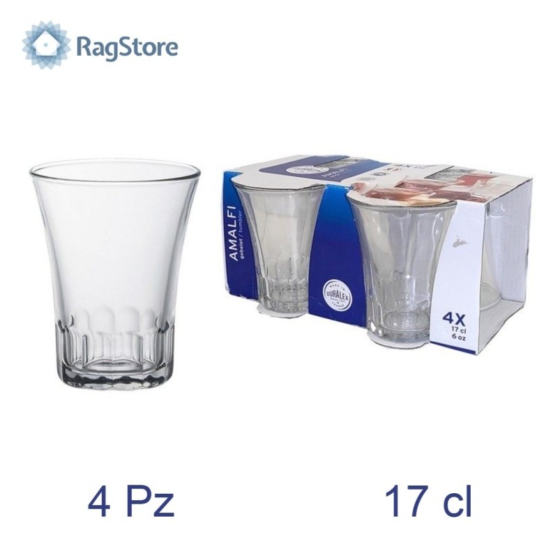 Set confezione 4 bicchieri Duralex Amalfi da 17 cl in vetro temperato trasparente