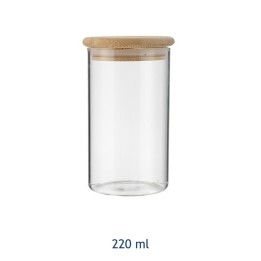 Barattolo in vetro borosilicato con tappo in legno 220 ml – vista frontale