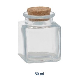barattolo in vetro quadrato con tappo in sughero - capacità 50 ml