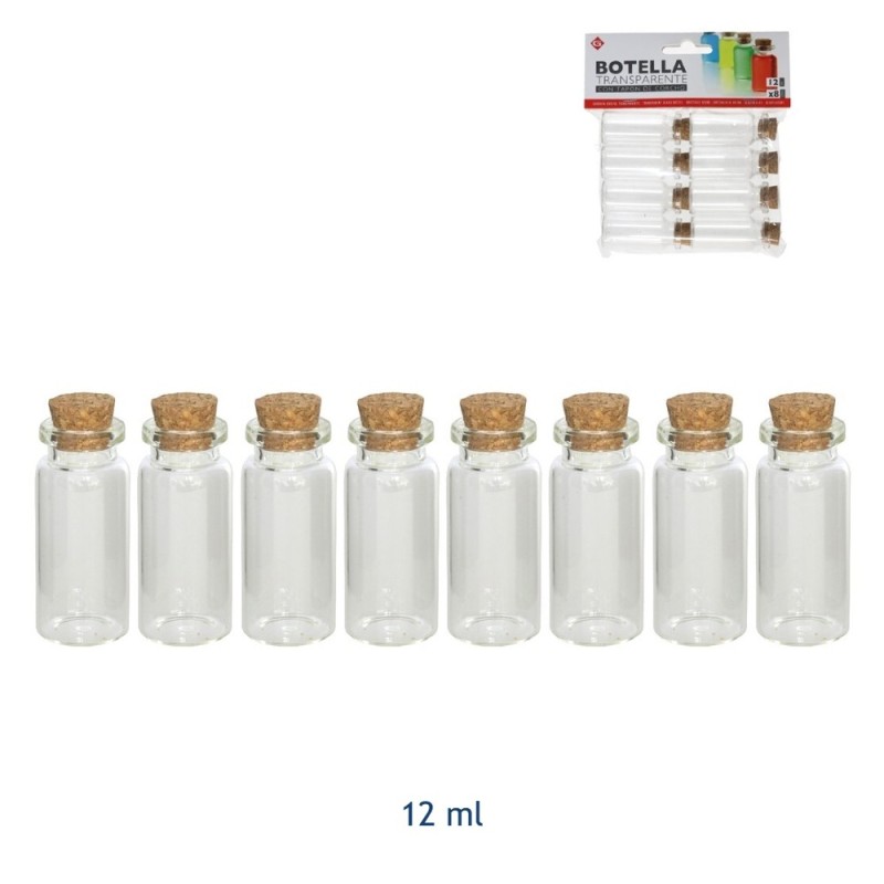 Boccette mini flaconi in vetro da 12 cm con tappo in sughero - set 8 pezzi