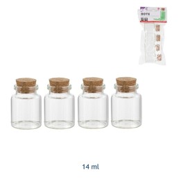 Set di 4 mini flaconi in vetro da 14 ml con tappo in sughero dimensioni 3x4 cm