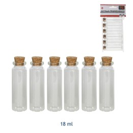 Confezione da 6 mini flaconi in vetro trasparente da 18 ml con tappo in sughero