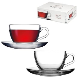 set 6 tazzine thè in vetro trasparente con piattino Basic 238 ml