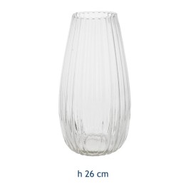 vaso in vetro lavorato con scanalature per fiori e decorazioni