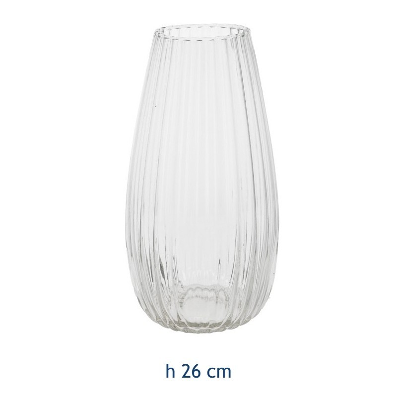 vaso in vetro lavorato con scanalature per fiori e decorazioni