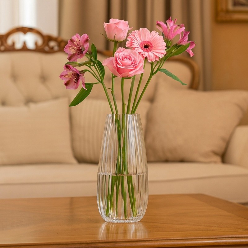 vaso decorativo bombato in vetro per centrotavola soggiorno