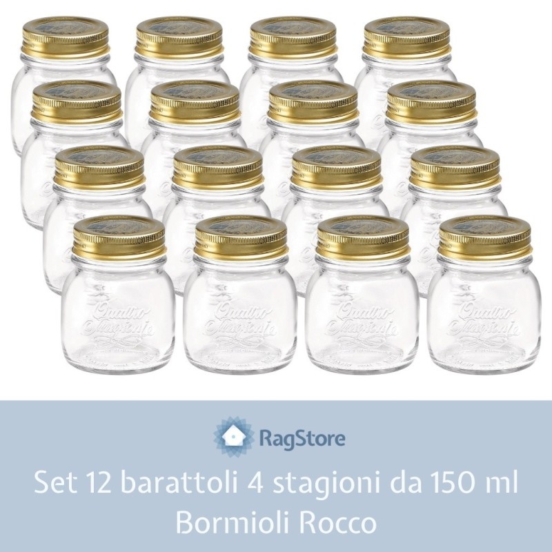 12 vasetti vetro quattro stagioni da 150 ml completi di tappo